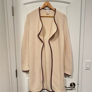 Chico's Cream and Brown Cardigan Long Knit Sweater size 4
